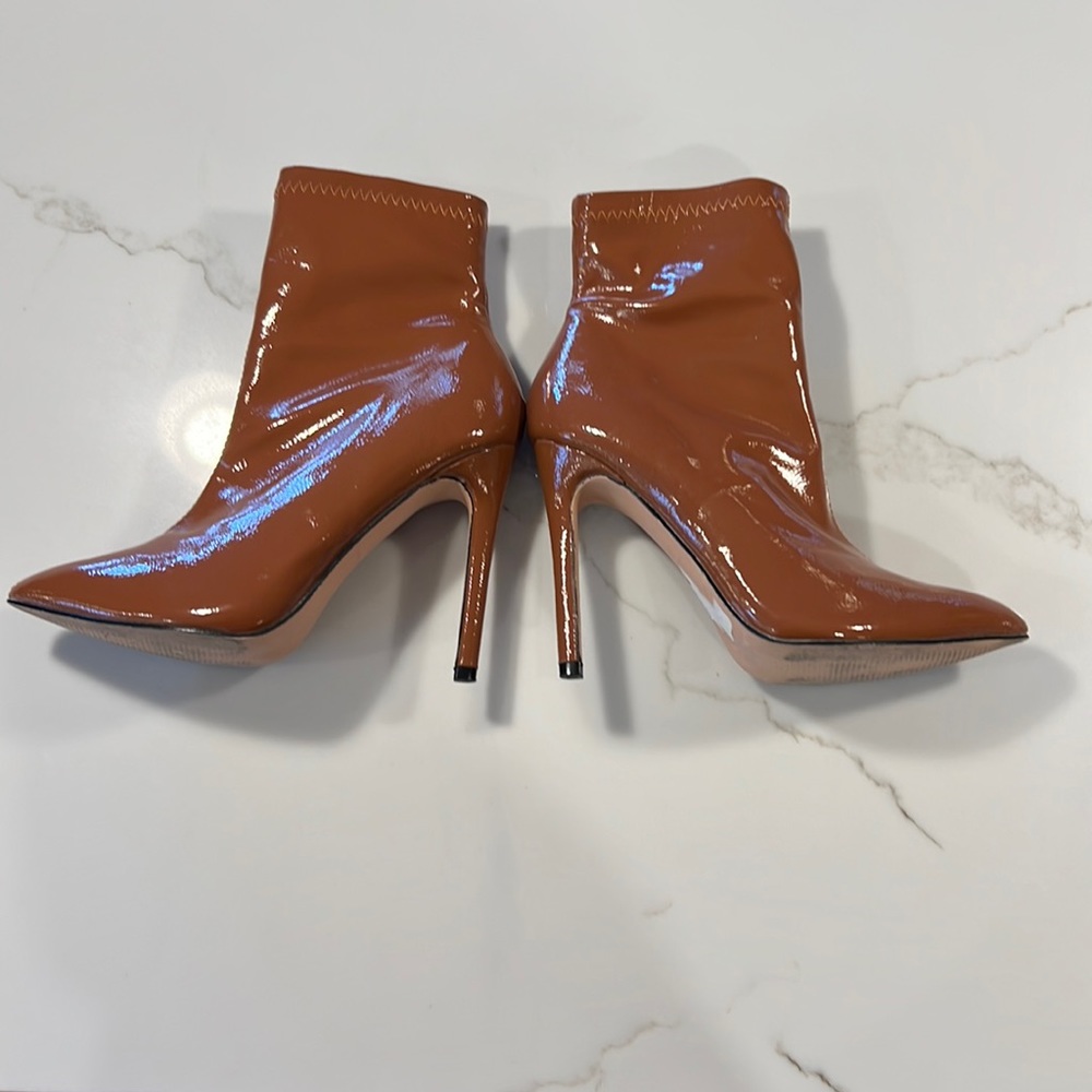 Caramel Brown patent stiletto booties sz 7 worn once